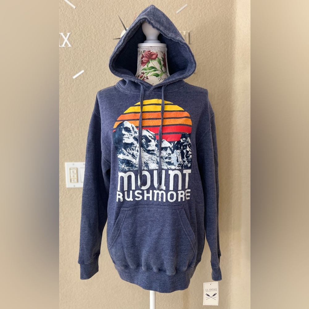 Blue and Red Graphic Pullover Sweater